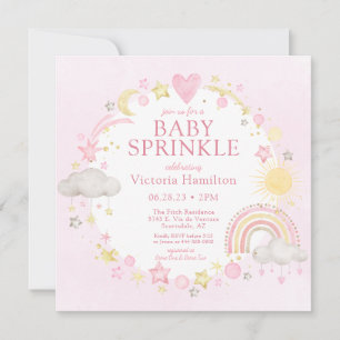 Invitation Fille Aquarelle Arc-en-ciel Bébé Sprinkle