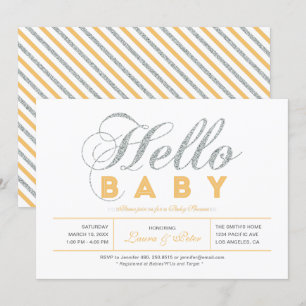 Invitation Fille Argent Baby Shower Typographie Moderne