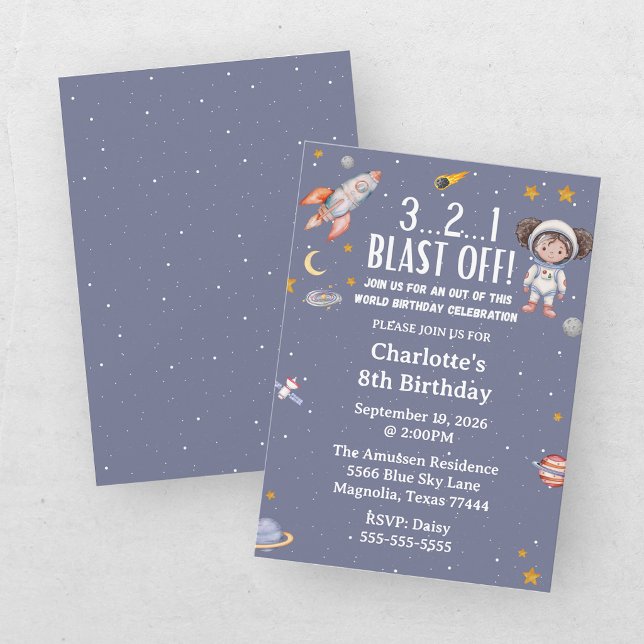 Invitation Fille astronaute espace anniversaire (Créateur téléchargé)
