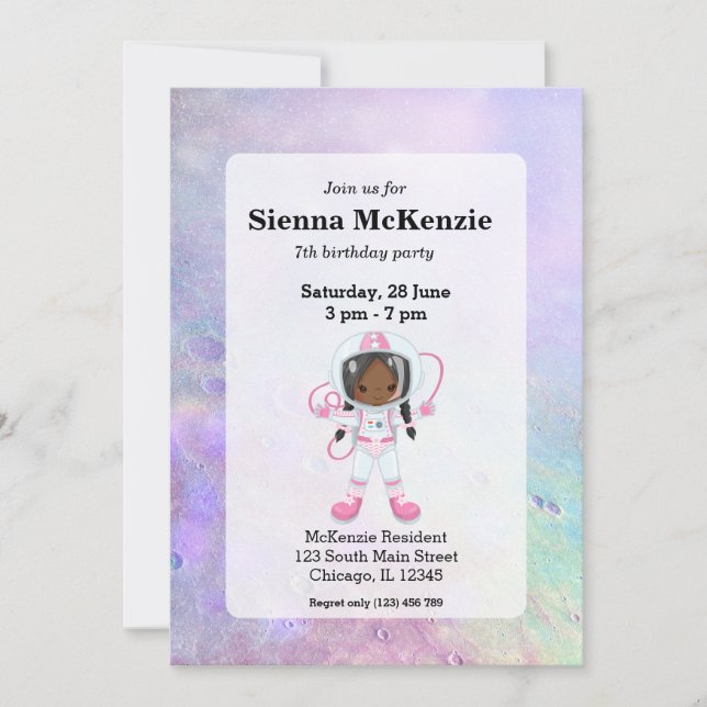 Invitation Fille astronaute Espace extra-atmosphérique (Devant)