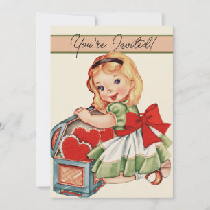 Invitation Fille au coeur Enfant Rétro Mignon Enfants
