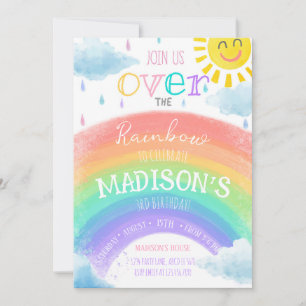 Invitation Fille au-dessus de l'arc-en-ciel coloré Anniversai