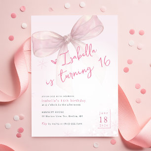 Invitation Fille au flocon de neige d'hiver Ruban rose 16e an