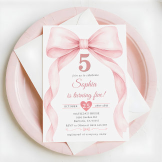 Invitation Fille au noeud rose 5ème anniversaire