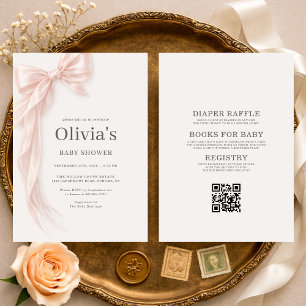 Invitation Fille au Nœud Rose Baby Shower Tout en Un
