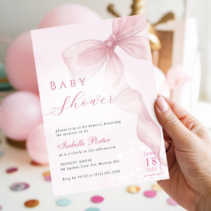 Invitation Fille au Nœud Rose Fête Prénatale d'Hiver Bébé