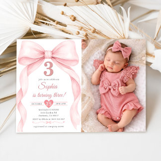Invitation Fille au noeud rose troisième anniversaire Photo