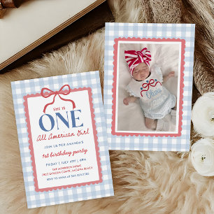 Invitation Fille au nœud tout américain pour la fête du 4 jui