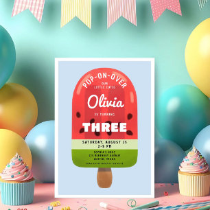 Invitation Fille au Popsicle de Melon Mignon pour son 3ème An