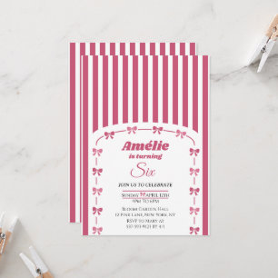 Invitation Fille au Ruban Coquette Rose Pâle Vintage 6ème Ann