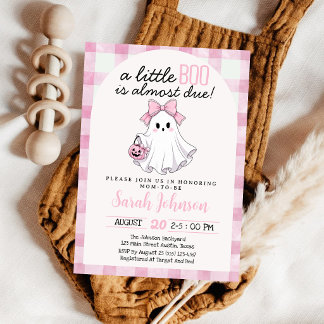 Invitation Fille au ruban rose fantôme Baby Shower Petit Boo