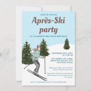 Invitation Fille au ski à l'aquarelle Fête d'anniversaire d'a