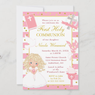 Invitation Fille aux cheveux blonds et aux rayures roses Prem
