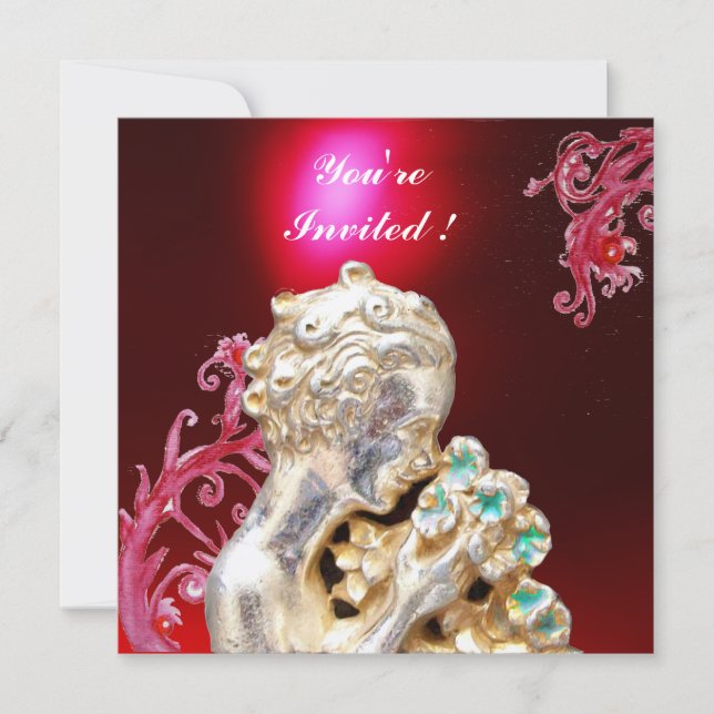 Invitation FILLE AUX FLEURS, Ruby Bourgogne Rouge (Devant)