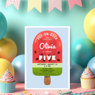 Invitation Fille aux Popsicles de Melon Mignonne 5ème Anniver