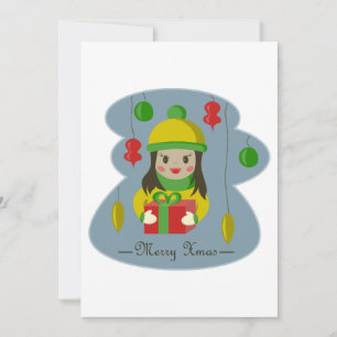 Invitation Fille avec boîte cadeau de Noël