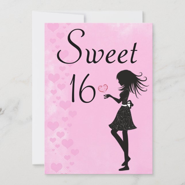 Invitation Fille avec les coeurs rose douce 16 Anniversaire I (Devant)