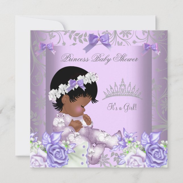 Invitation Fille Baby shower afro-américaine de lavande gris (Devant)