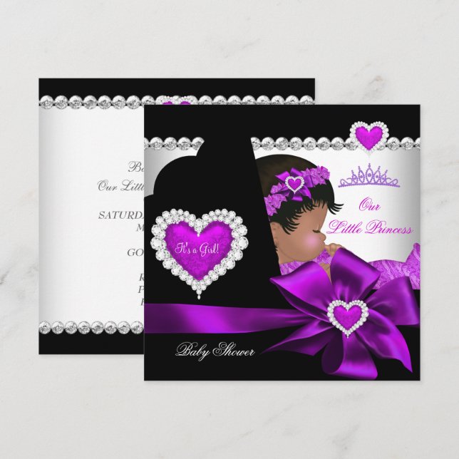 Invitation Fille Baby shower afro-américaine de princesse vio (Devant / Derrière)