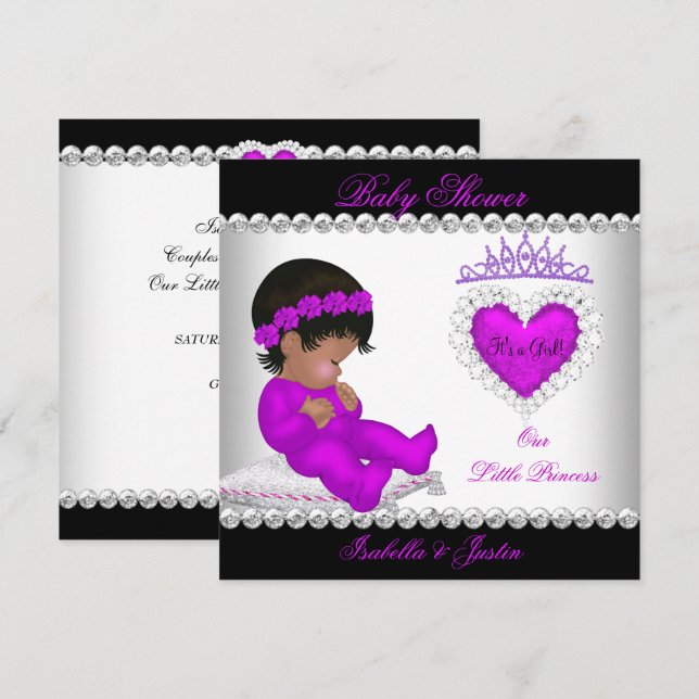 Invitation Fille Baby shower afro-américaine de princesse vio (Devant / Derrière)