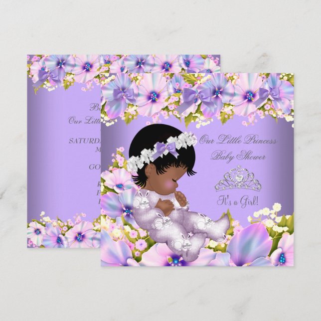 Invitation Fille Baby shower afro-américaine de princesse vio (Devant / Derrière)