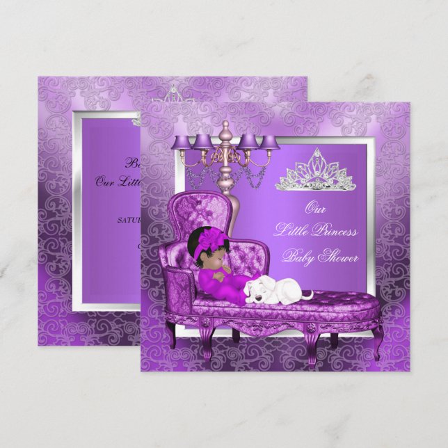 Invitation Fille Baby shower afro-américaine de princesse vio (Devant / Derrière)