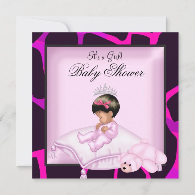 Invitation Fille Baby shower afro-américaine Hot Pink Black (Devant)