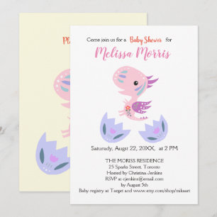 Invitation Fille Baby shower Cute Petit Dragon Bébé Hatching