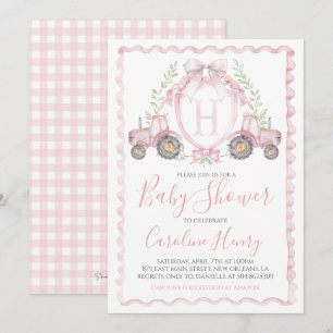 Invitation Fille Baby shower de ferme En vichy rose