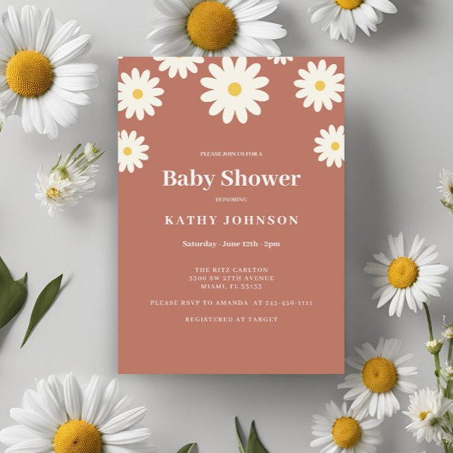 Invitation Fille Baby shower de marguerite en terre cuite (Créateur téléchargé)