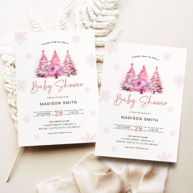 Invitation Fille Baby shower de Noël Rose d'hiver (Créateur téléchargé)