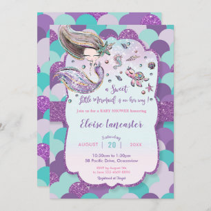 Invitation Fille Baby shower de sirène sous la mer violette