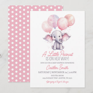 Invitation Fille Baby shower Eléphant À petits pois gris rose