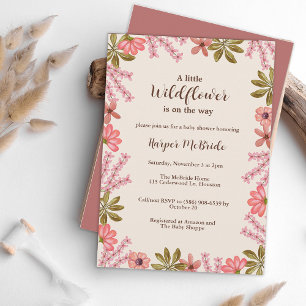 Invitation Fille Baby shower Floral Fleur sauvage rose Boho m