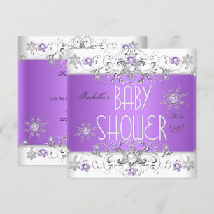 Invitation Fille Baby shower hiver Wonderland violet blanc 3