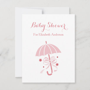 Invitation Fille Baby shower Mignonne Parapluie Rose Avec Bow