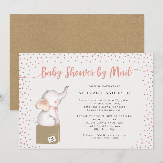Invitation Fille Baby shower par la poste avec boîte d'expédi (Devant / Derrière)