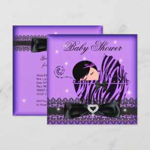 Invitation Fille Baby shower Party Purple Black Lace