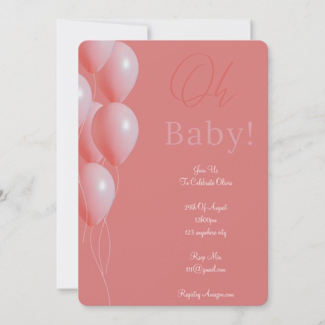 Invitation fille baby shower rose (Devant)