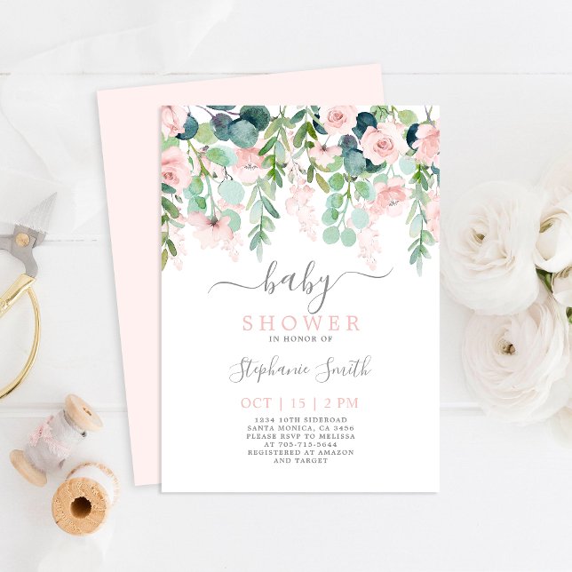 Invitation fille Baby shower rose Floral (Créateur téléchargé)