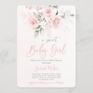 Invitation Fille baby shower rose pâle
