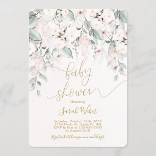 Invitation Fille baby shower rose pastel