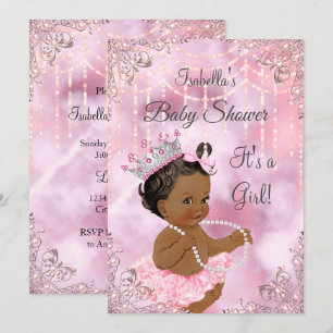 Invitation Fille Baby shower rose Pearl Africain Américain