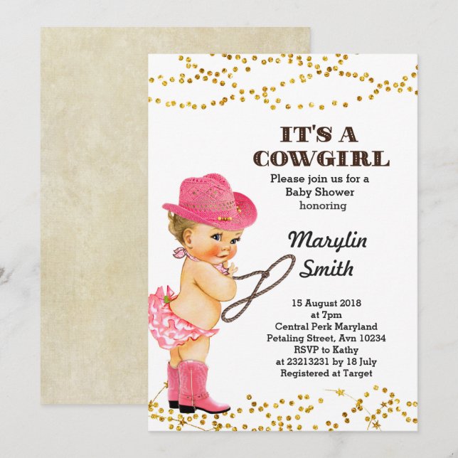 Invitation Fille Baby shower Russe de fille-fille rose (Devant / Derrière)