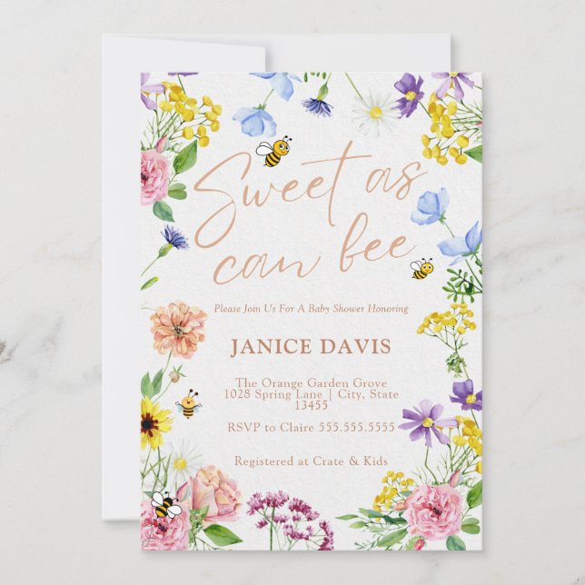 Invitation Fille Baby shower sucré comme peut être Floral (Devant)