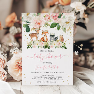 Invitation Fille Baby shower Woodland Blush Floral