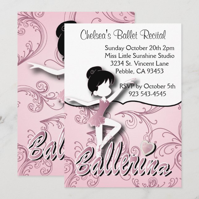 Invitation Fille Ballerina rose| Ballet Dance Considérant (Devant / Derrière)