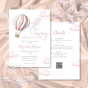 Invitation Fille Balloon Rose Hot Air Tout En Un Baby shower 