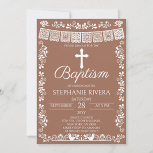 Invitation Fille baptême en terre cuite Papel Picado