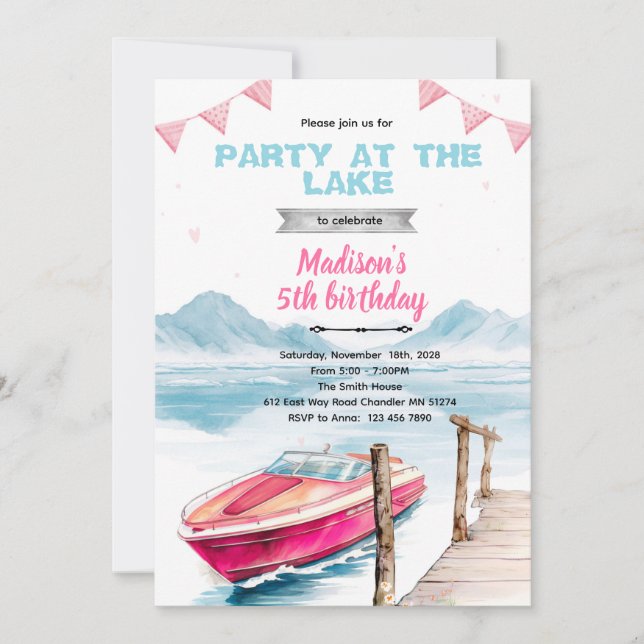 Invitation fille bateau rapide lac (Devant)